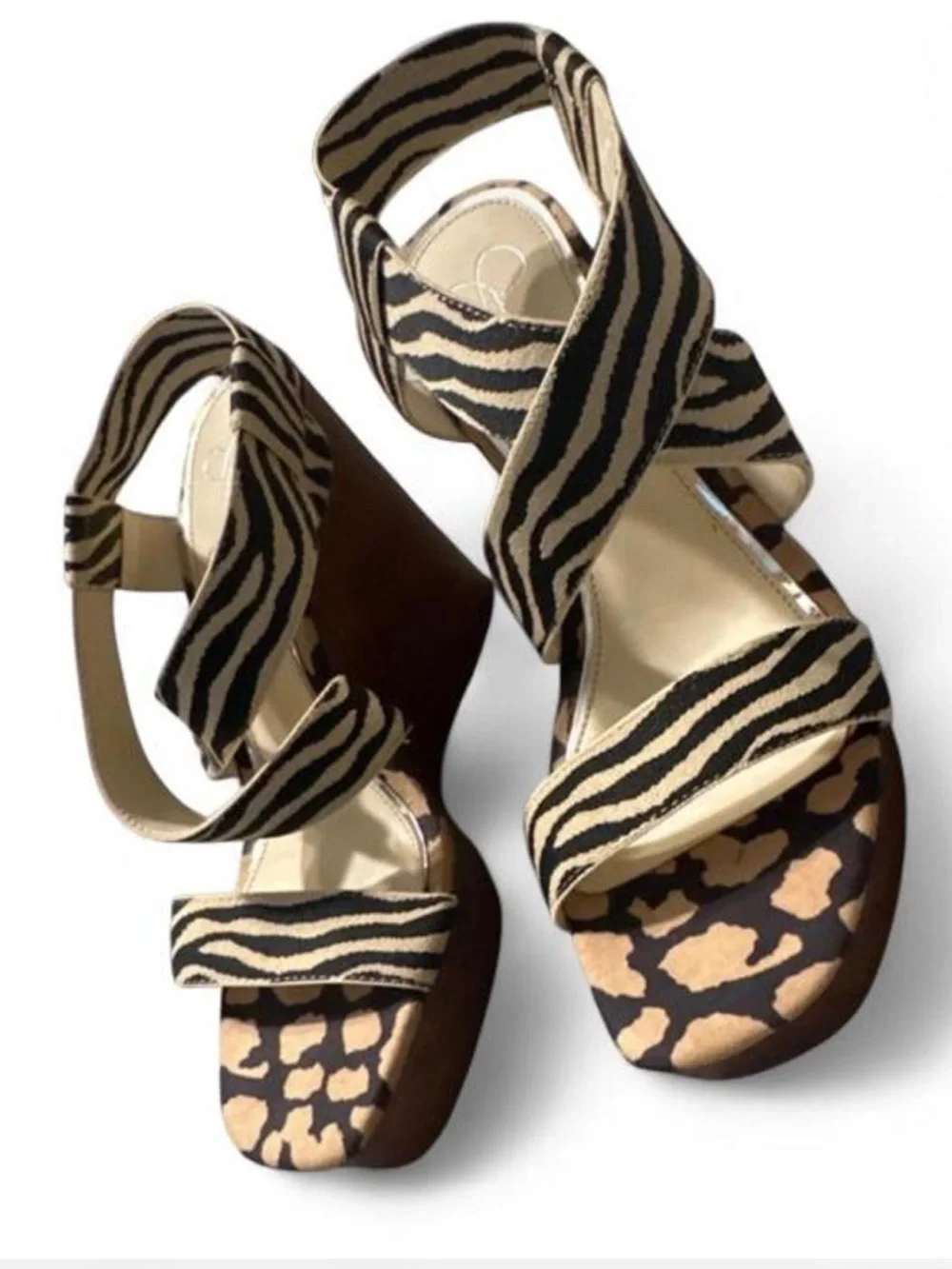 Jessica Simpson Siana platform wedges, mixed-animal print, size 9.5
